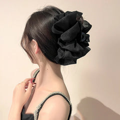 Elegant Mesh Large Hair Clip for Woman Solid Color Back of The Head Shark Clip Fashion G detail view