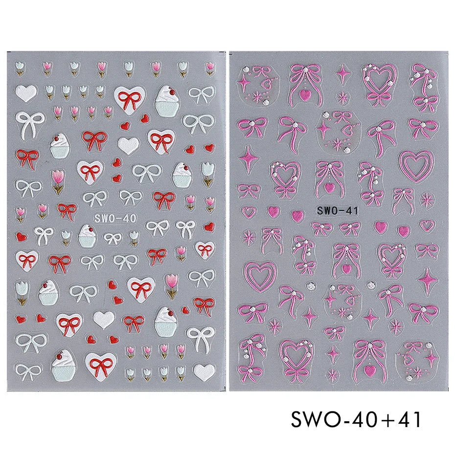 2pcs Sweet Element Nail Art Stickers Simple Flower Heart Cherry Strawberry Kawaii Dec alternate view