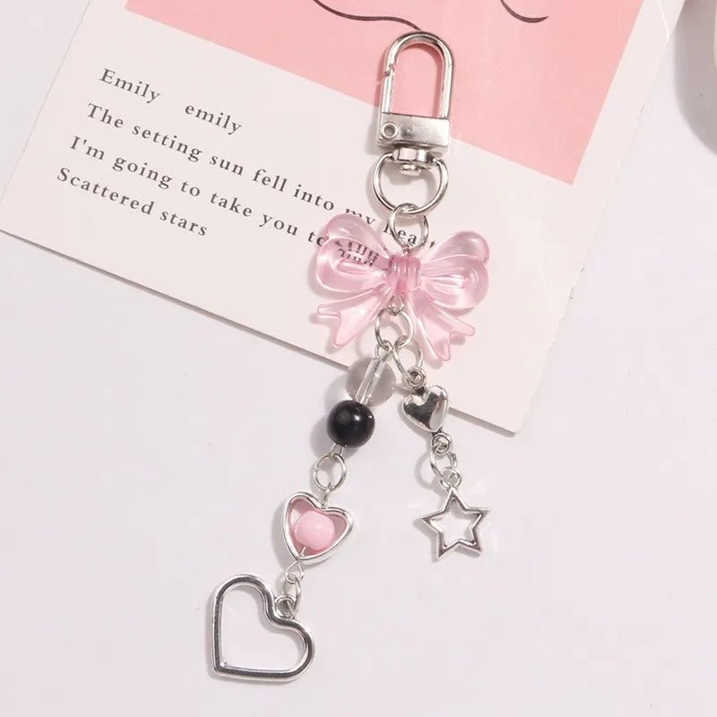 Goth Y2K Phone Charm Pink Silve Bow Heart Star Keychain Pendant Key Chain Bag Phone C lifestyle view