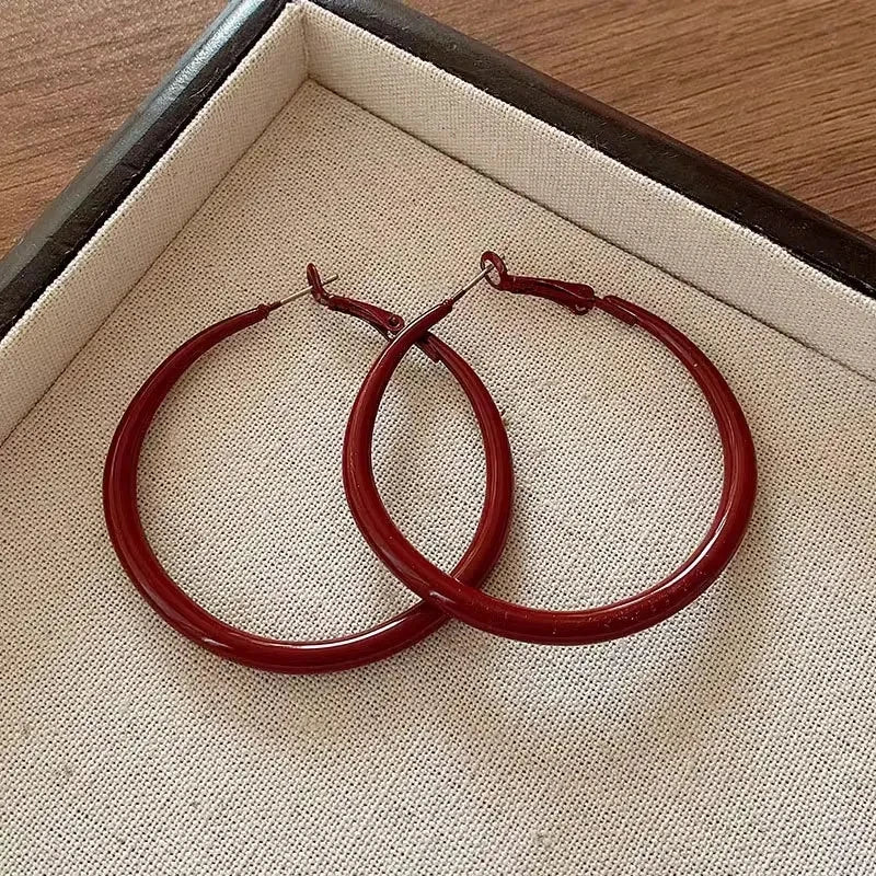 Red Big Round Hoop Earrings for Women | Trendy Geometric Huggie Jewelry alternate view