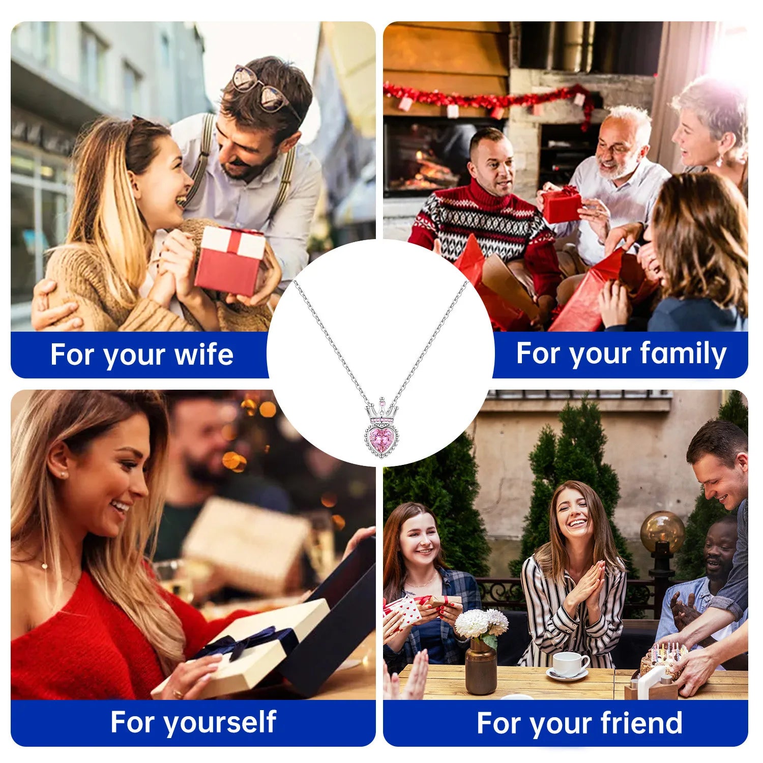 Romantic Pink Crown Heart Pendant Necklace Genuine 925 Sterling Silver Elegant Fine J lifestyle view