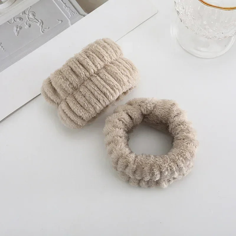 Soft Coral Fleece Headband Women Makeup Wash Face Spa Elastic Hair Band Fashion Female Girls Hair Accessories Wrist Washband