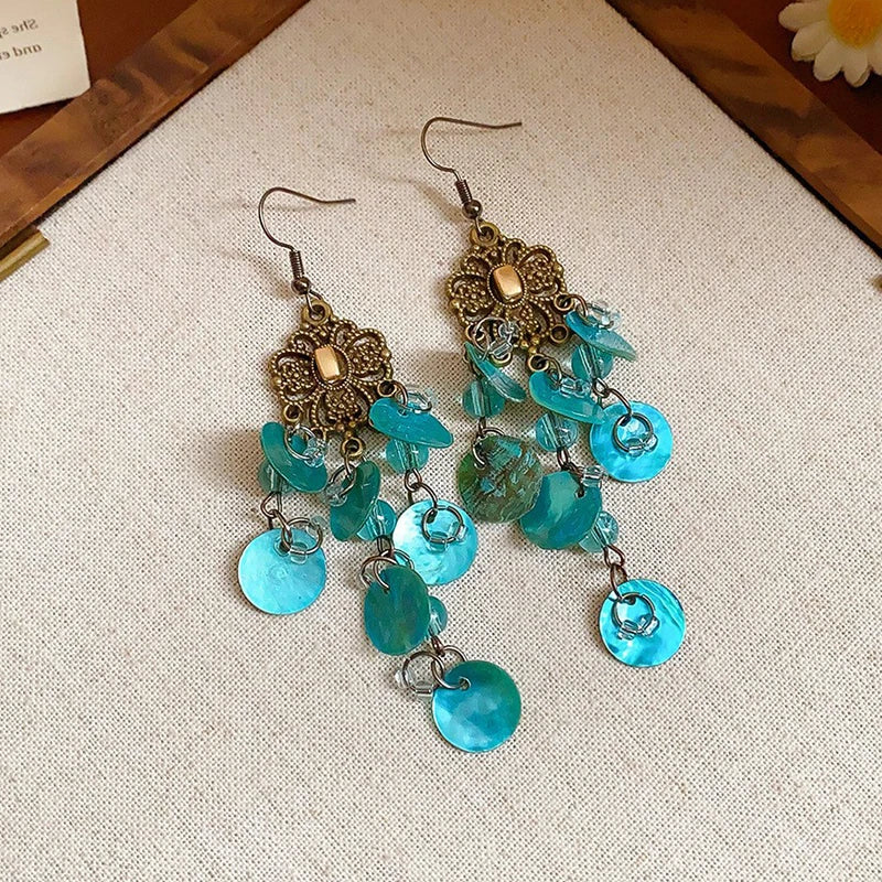 Cute Summer Flower Earrings Handmade Vacation Bohemian Earrings Exaggerated Beach Wom lifestyle view