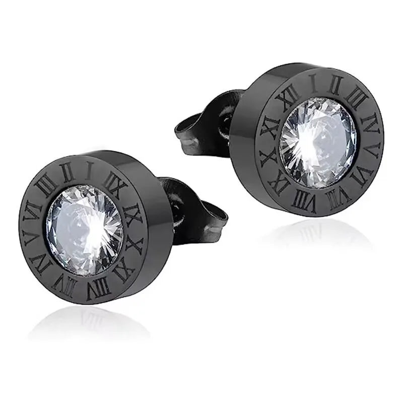 2Pcs 316 Stainless Steel Round Shine AAA CZ Diameter Roman Numeral Stud Earrings Fo additional angle