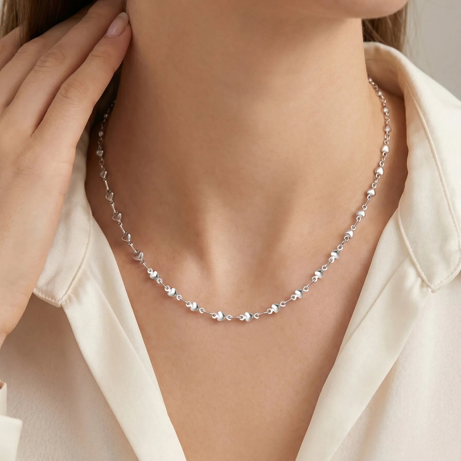 Vnox Minimalist Heart Link Chain Necklace Trendy Stainless Steel Stacked Clavicle Cha lifestyle view
