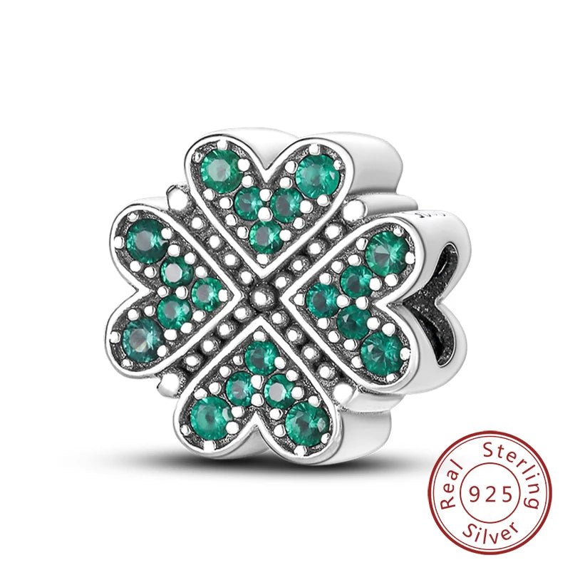 925 Sterling Silver Pendant Charms Beads Green Four-leaf Clover Love Family Tree Char lifestyle view