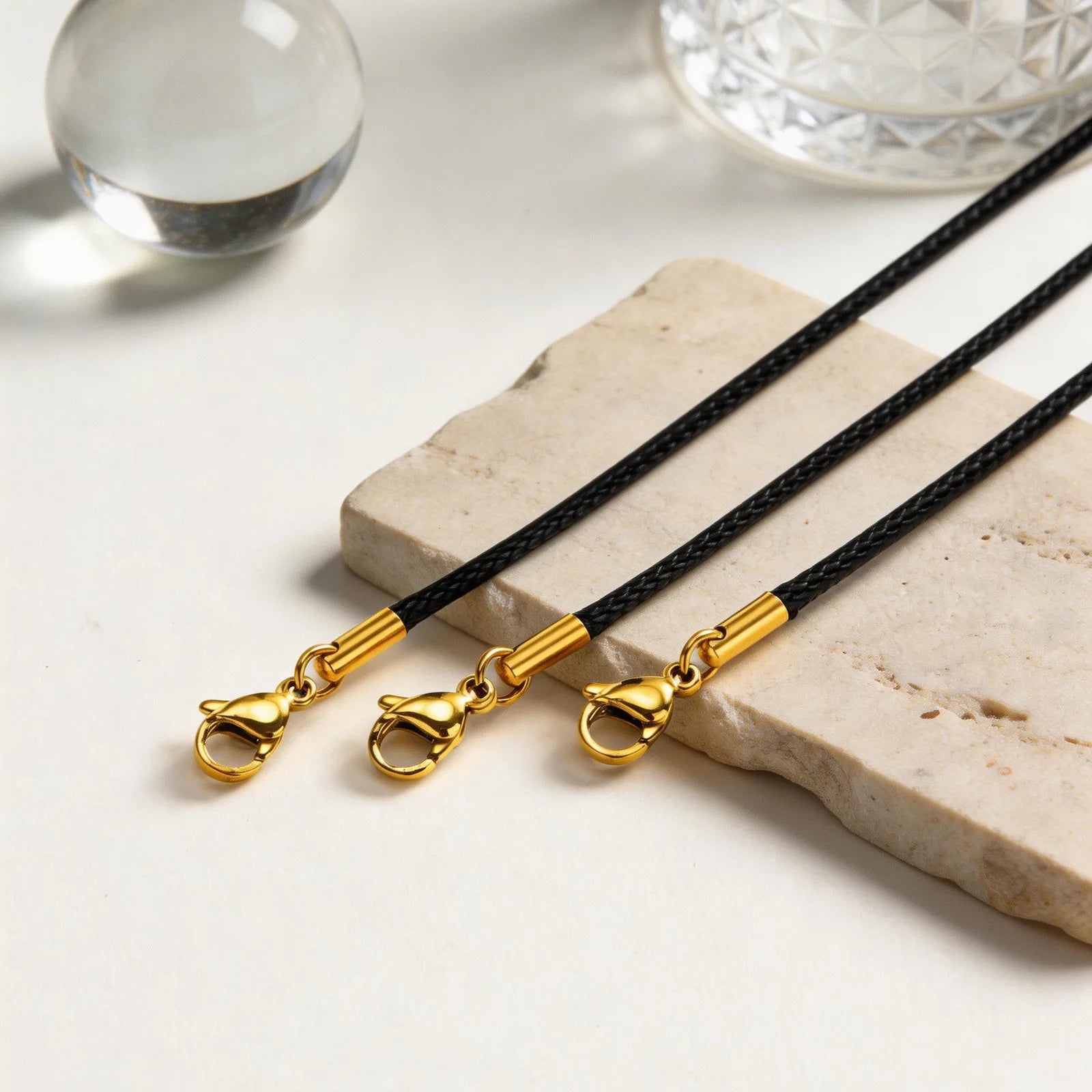 Black Waxed Cord Necklace for Women Minimalist Stainless Steel Clasp 2mm Waterproof W lifestyle view