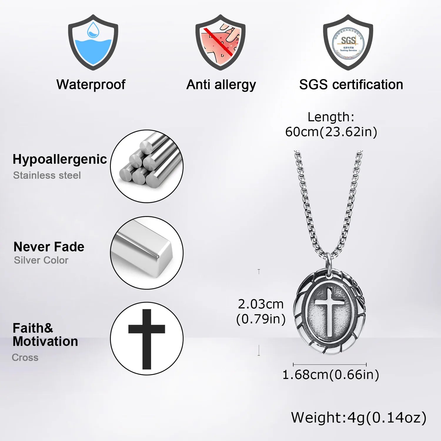 Plain Cross Necklace for Men and Boys | Stainless Steel Silver Tone Religious Jewelry alternate view