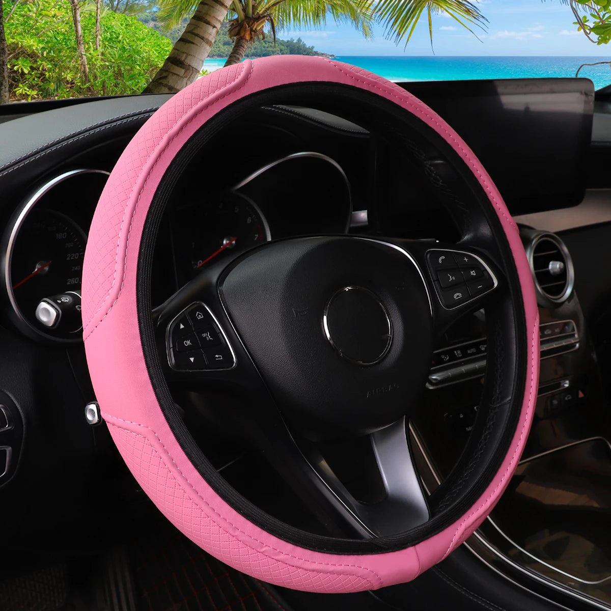 Artificial Leather Three-dimensional Embossed-car without Inner Ring Steering Wheel C lifestyle view