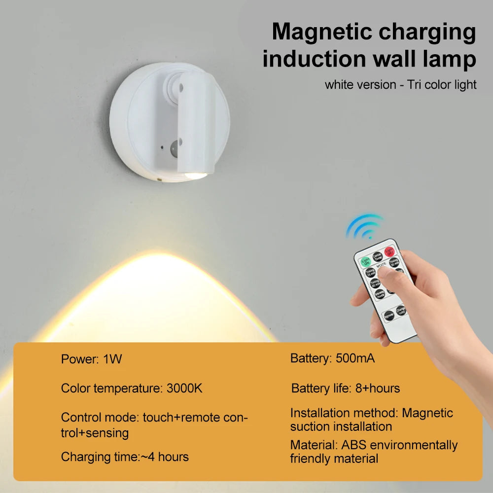 Magnetic USB Rechargeable LED Wall Light | Dimmable Touch Switch Reading Lamp detail view