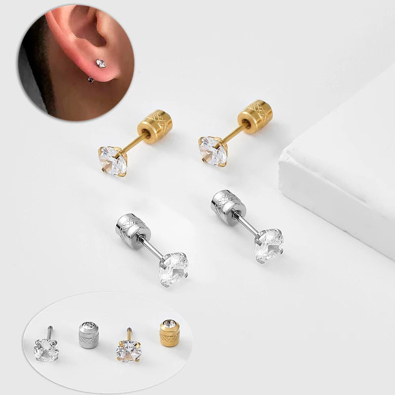 1Pair Stainless Steel Crystals Stud Earrings | Classic Screw-Back Jewelry lifestyle view