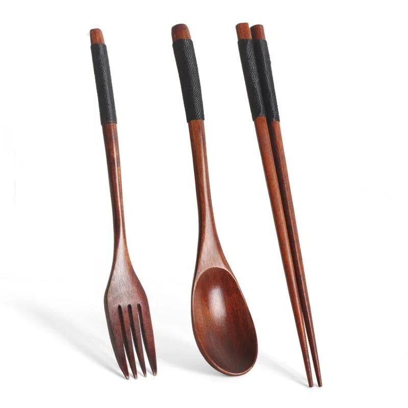 Spoon Fork Chopsticks Portable Cutlery Wooden Cutlery Set Travel Eco-friendly Cutlery close-up view