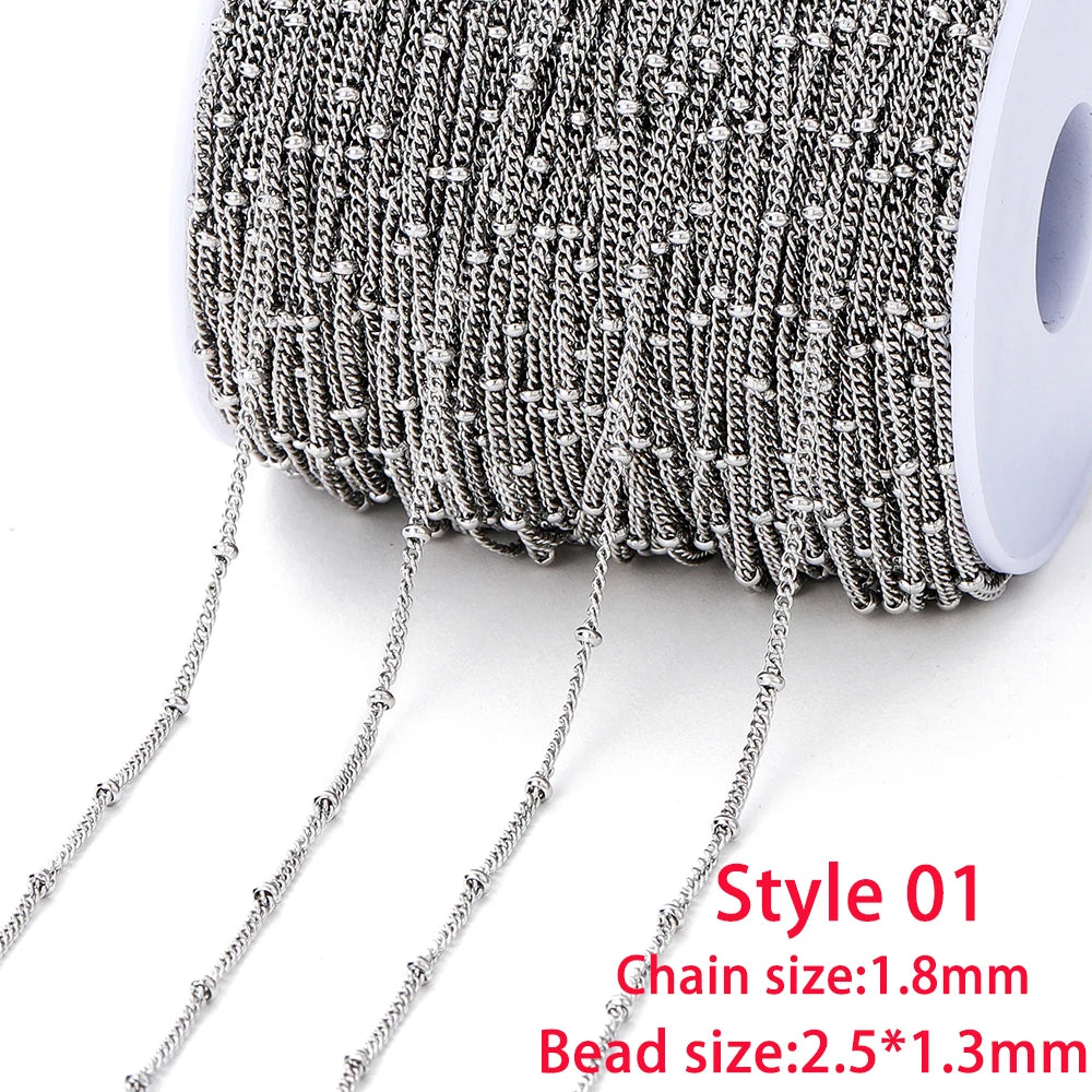 No Fade 2Meters Stainless Steel Chain Cross Chain with Beads for DIY Necklace Bracele alternate view