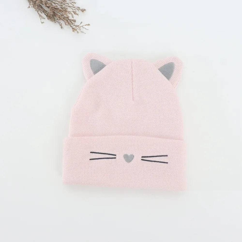 Baby Cartoon Cat Ears Knitted Hat | Warm Cotton Beanie for Toddlers lifestyle view