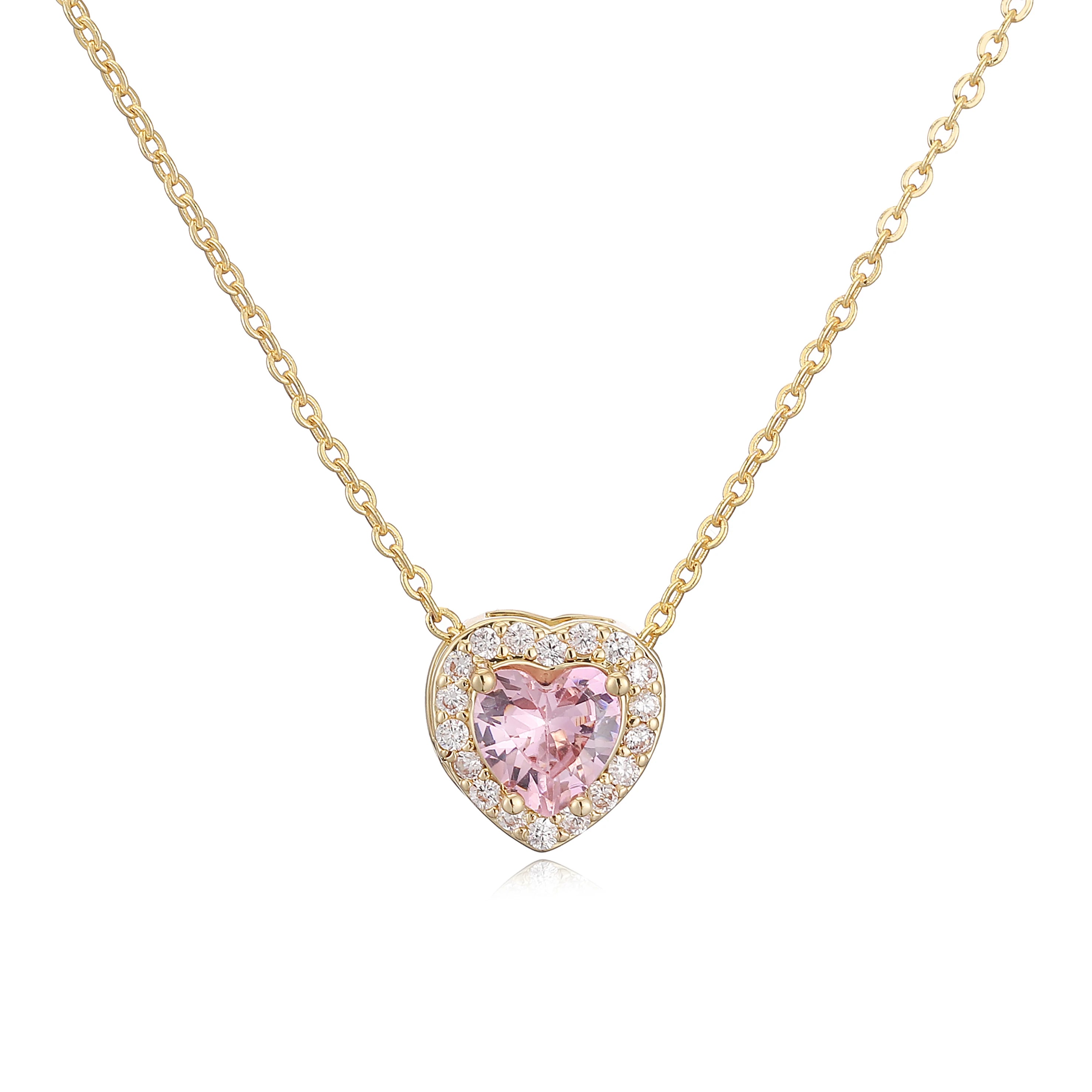 HECHENG Luxury Colored Crystal Heart Pendant Ocean Heart Necklace Brass Golden Plated close-up view