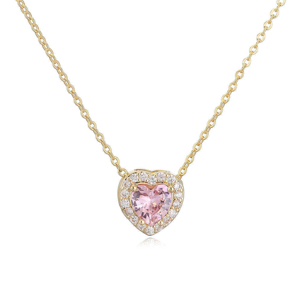 HECHENG Luxury Colored Crystal Heart Pendant Ocean Heart Necklace Brass Golden Plated close-up view