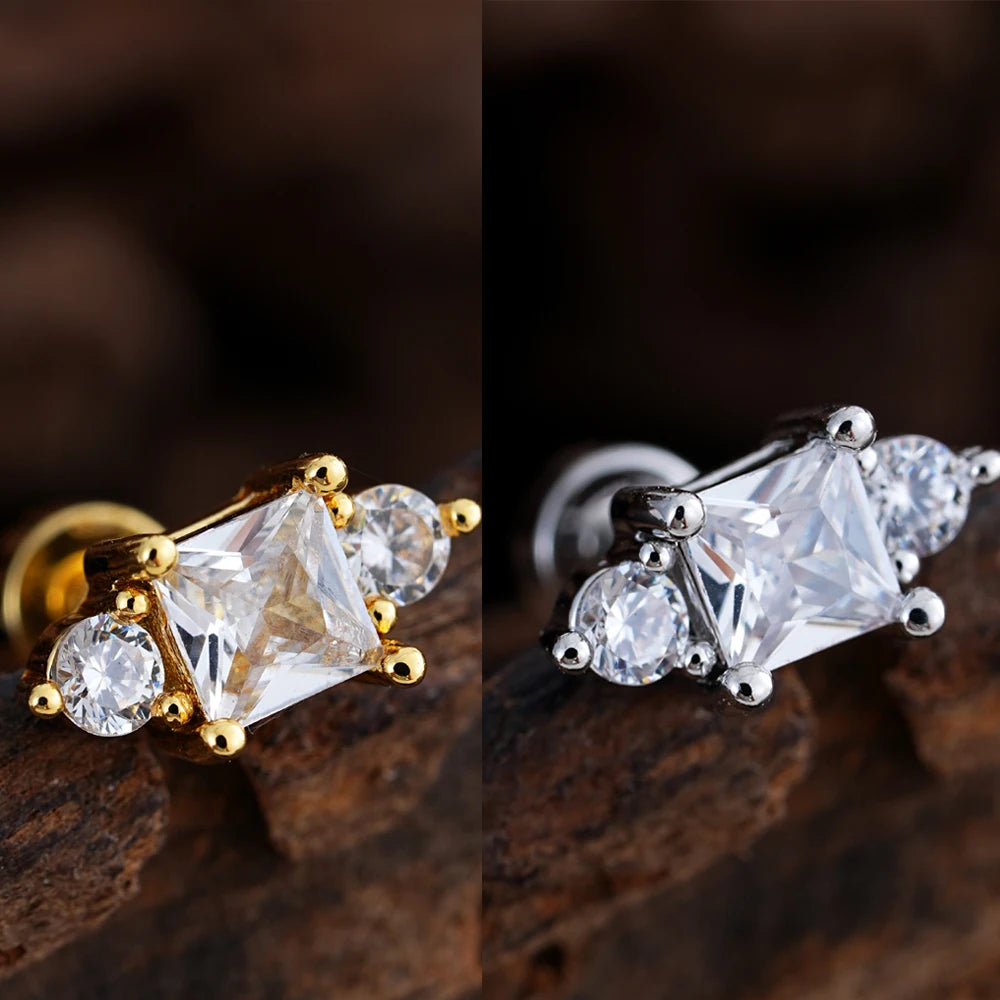 1pcs Crystals Zircon Ear Studs Smiling Crown Star-Style Earring Piercing Oreja Stainless Helix Cartilage Tragus Lobe Piercing