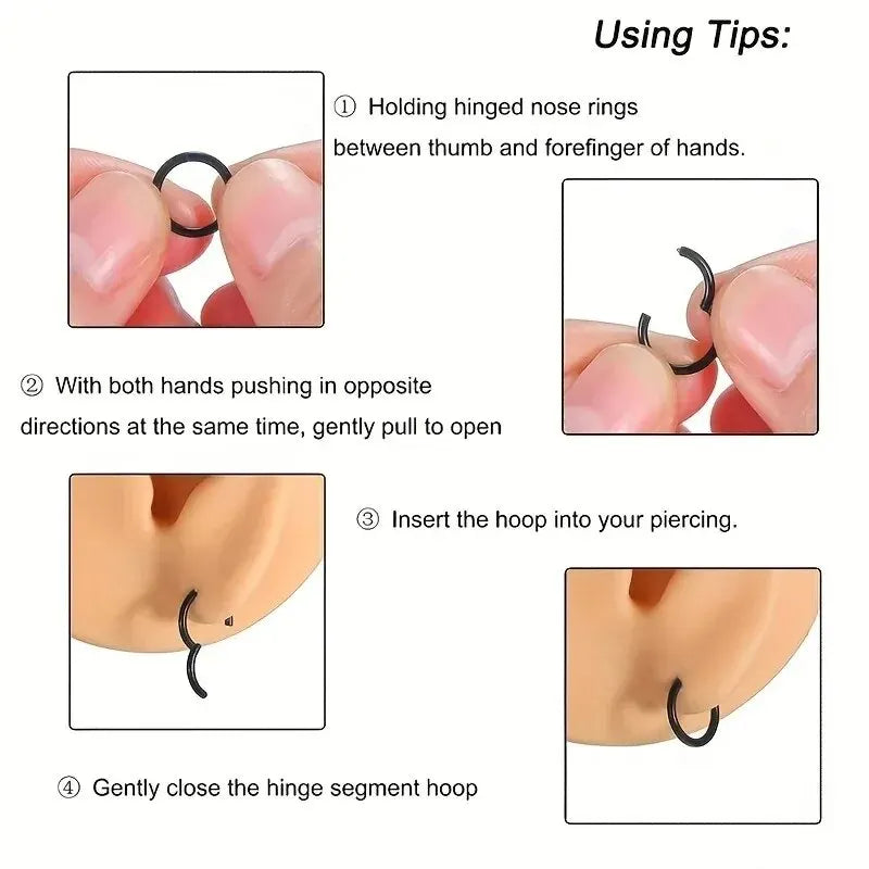5Pcs 16G Nose Ring Hoop Stainless Steel Nose Piercing Nose Septum Ring Helix Ear Cart alternate view