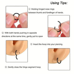 5Pcs 16G Nose Ring Hoop Stainless Steel Nose Piercing Nose Septum Ring Helix Ear Cart alternate view