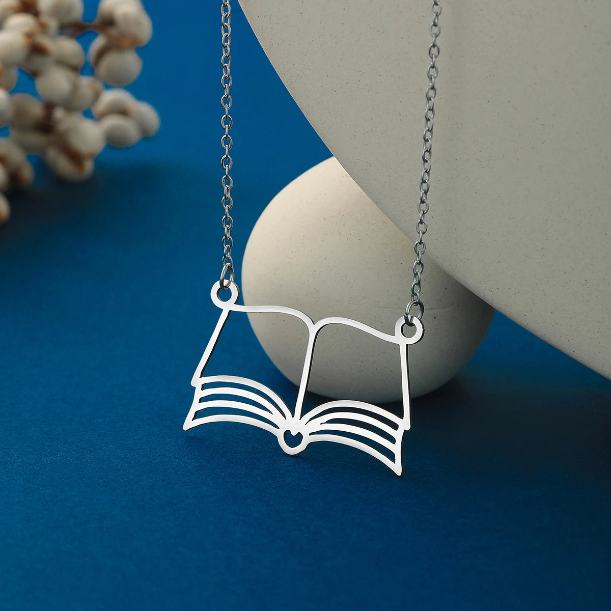 Kinitial Reading Lover Books Pendant Necklace For Women Stainless Steel Bookworm St additional angle