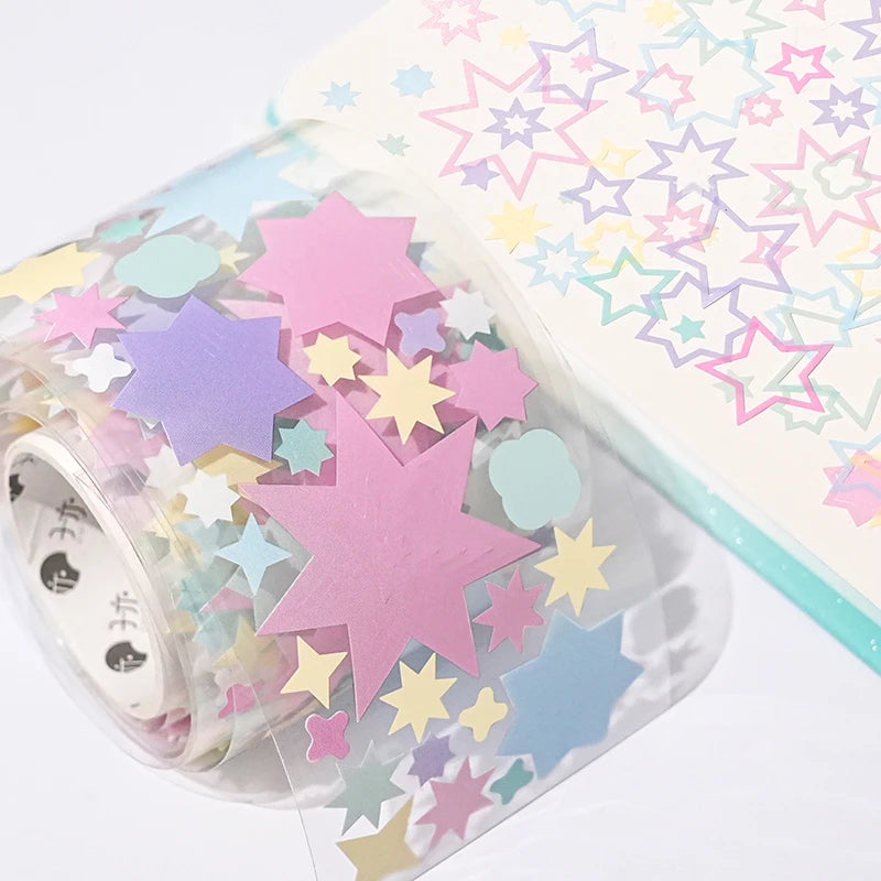 Colorful Star and Heart Die-Cut Stickers | Multi-Layer Hollow Decorative Journal Stick close-up view