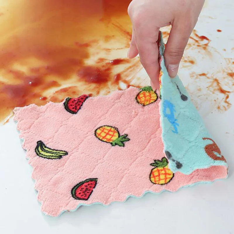 Reusable Kitchen Dishcloths Super Absorbent Coral Fleece Cleaning Cloths 3/5/10pcs Dis close-up view