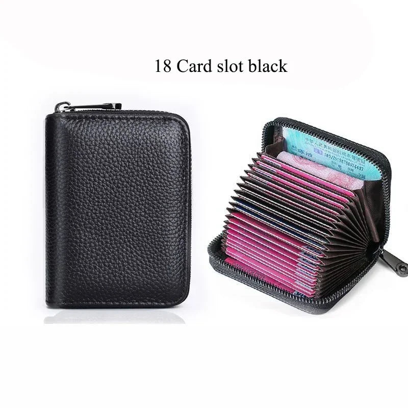 Business Card Holder Wallet | PU Leather Credit Card Case with Zipper Closure lifestyle view
