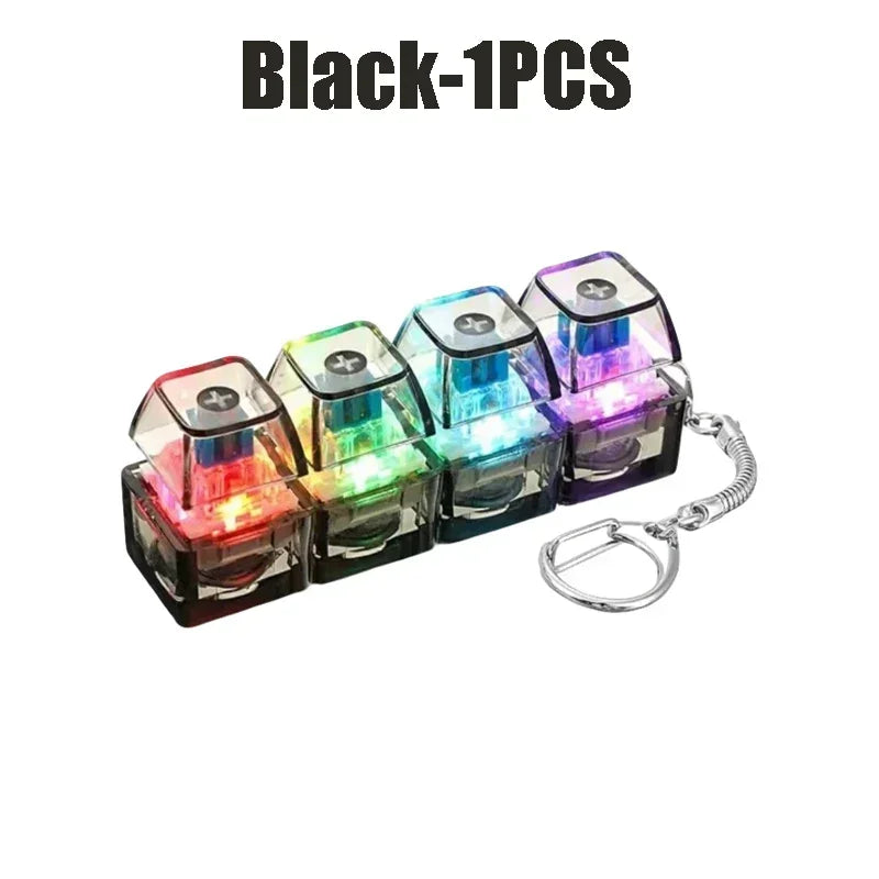 1-10pcs Light Up Keyboard Key Keychain Stress Relief Fidget Toy Clickable Button with LED Light