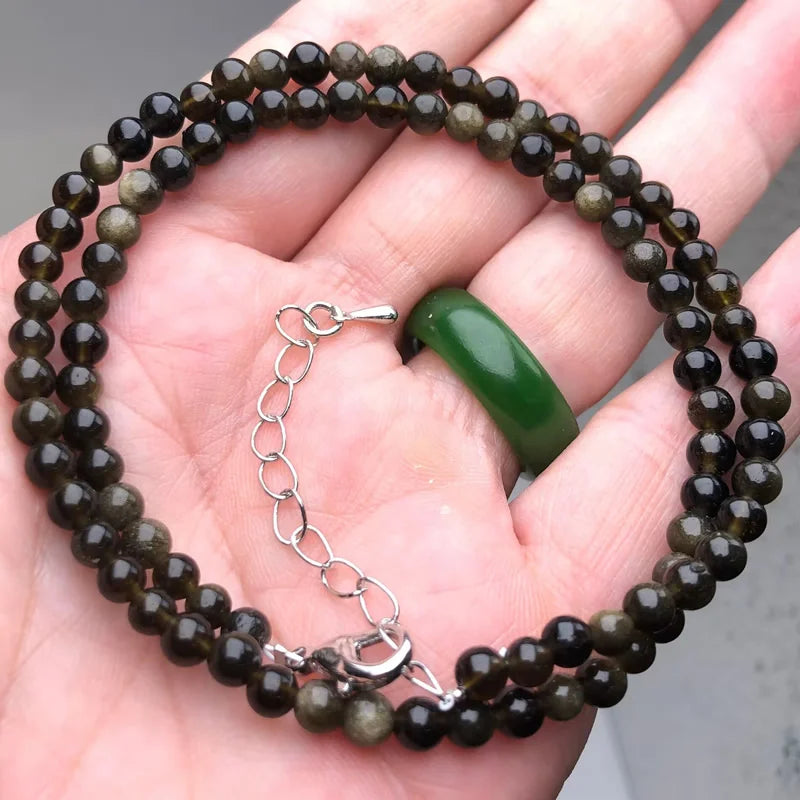 Natural Stone Bead Adjustable Necklace | Agate Opal Tigers Eye Quartz Crystal Jewel additional angle