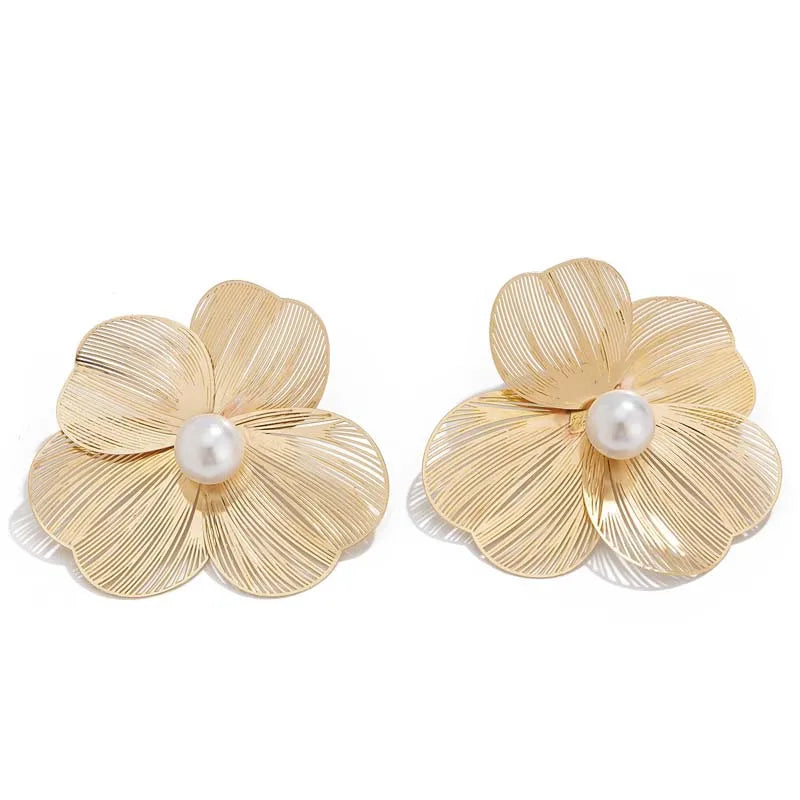 Punk Vintage Metal Petal Flower Stud Earrings Women Girls Trend 2025 Goth Geometric additional angle