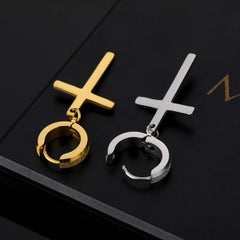 Stainless Steel Frosting Hoop Earrings | Punk Cross Dangle Earrings for Unisex detail view