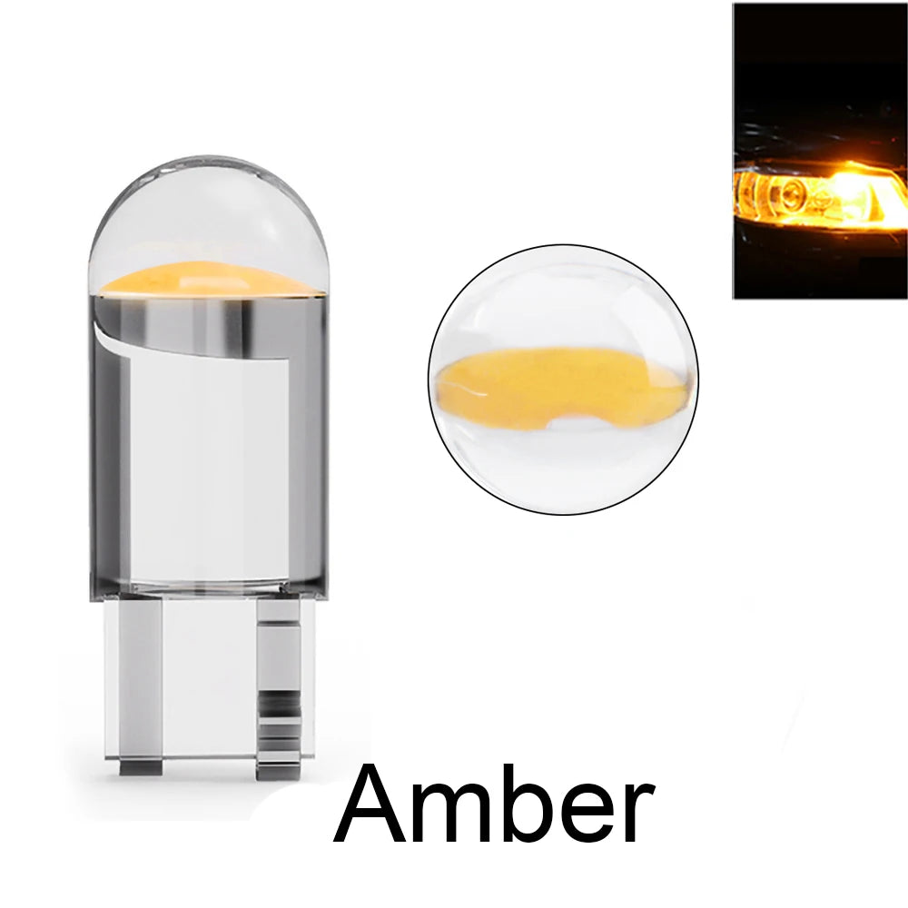 2/10pcs W5W 194 T10 Glass Housing Cob LED Car bulb 3000K 6000K White Blue Red Wedge L lifestyle view