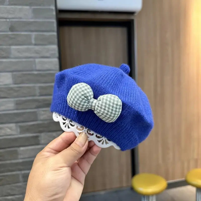 Kids Knitted Beret with Bow | Winter Hat for Baby Girls and Toddlers detail view