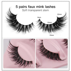 Natural Long Manga Winged Cat Eye Faux Mink Lashes 5 Pairs Elongated Fake Eyelashes For Festival Social Media Photoshoot Looks