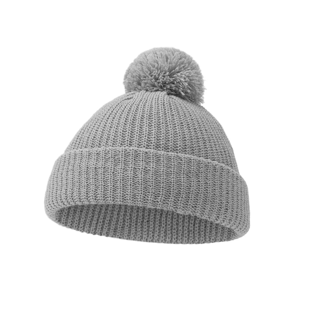Solid Pom Knitted Baby Beanie | Newborn Infant Winter Hat close-up view