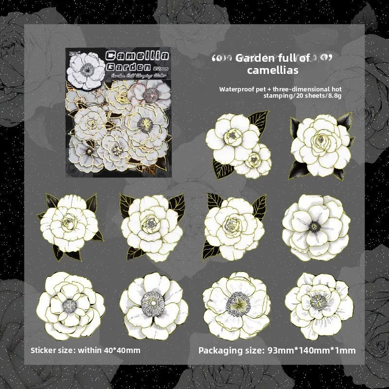 20pcs Flowers Gold Foil Stickers Set | PET Stickers Pack for Scrapbooking, Junk Journa close-up view