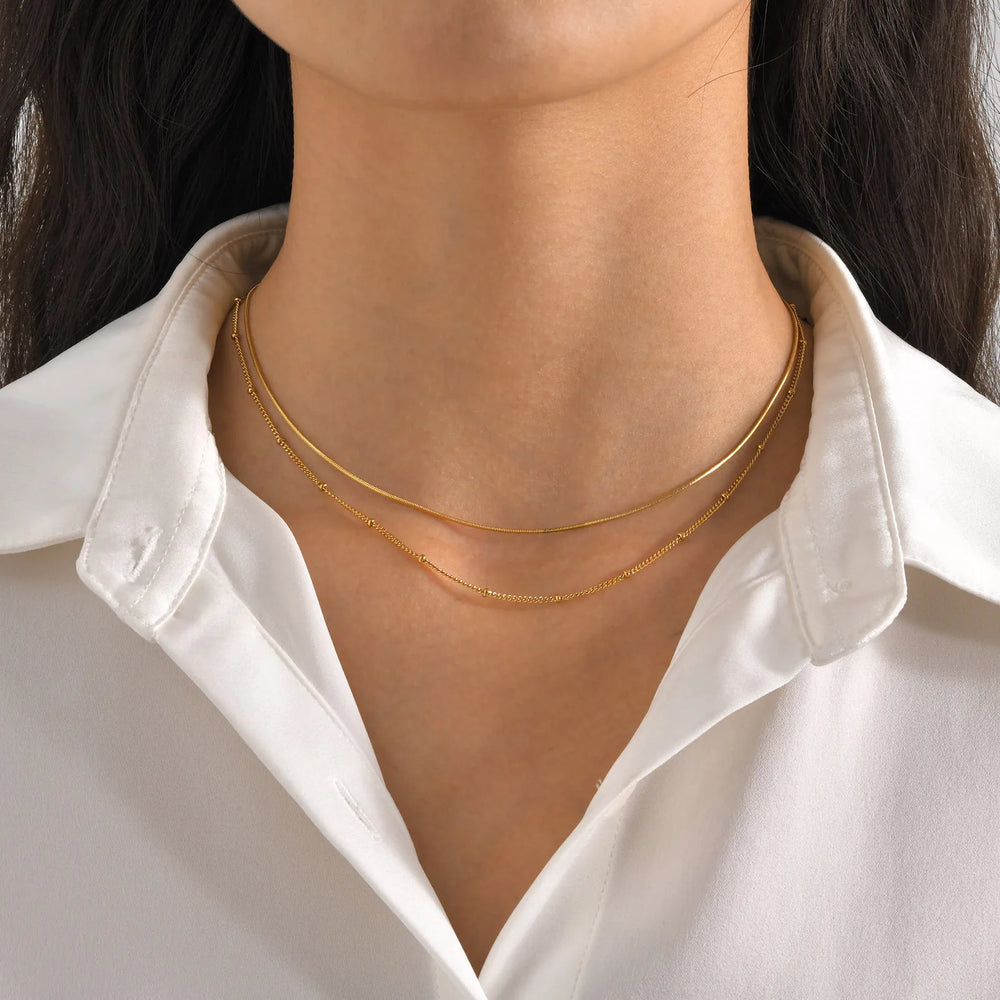 Dainty Gold Layered Bead Chain Necklace | Stainless Steel Star Pendant Jewelry detail view