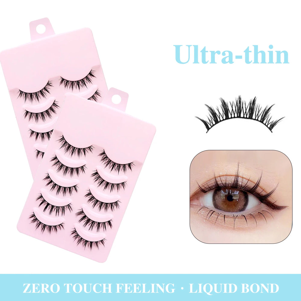 5 Pairs Manga Lashes Soft Natural Long False Eyelashes | Anime Wispy Strip Lashes for Korean Doll Ey