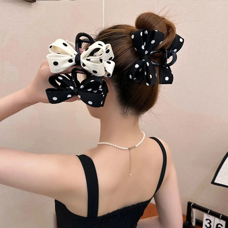 1/2pcs Dot Bow Hair Clip Polk for Women Elegant Temperament Shark Clip Fashion Girl Ponytail Clip