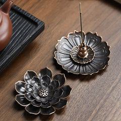 Porous Lotus Zen Line Incense Holder | Retro Metal Sandalwood Burner Tray