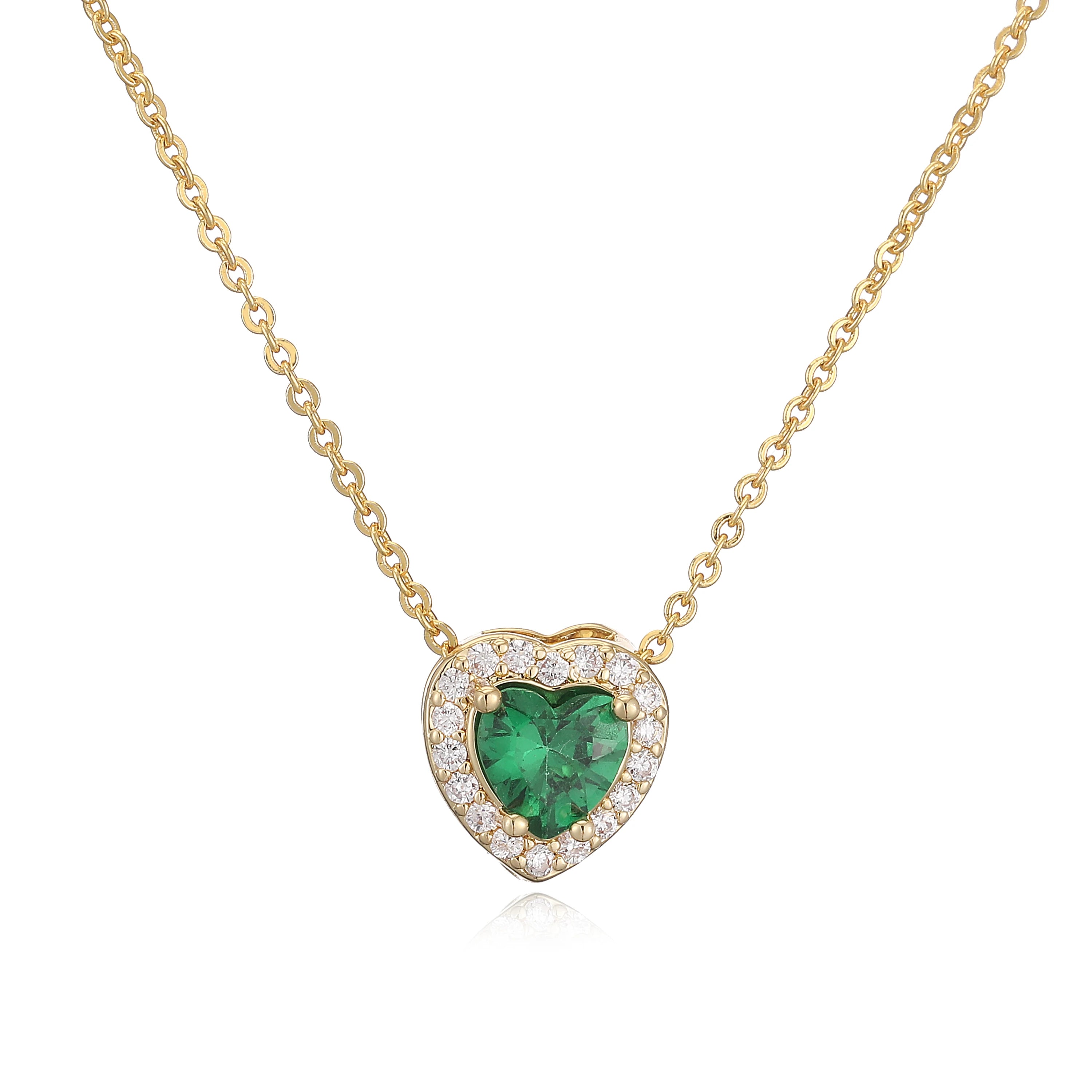 HECHENG Luxury Colored Crystal Heart Pendant Ocean Heart Necklace Brass Golden Plated close-up view