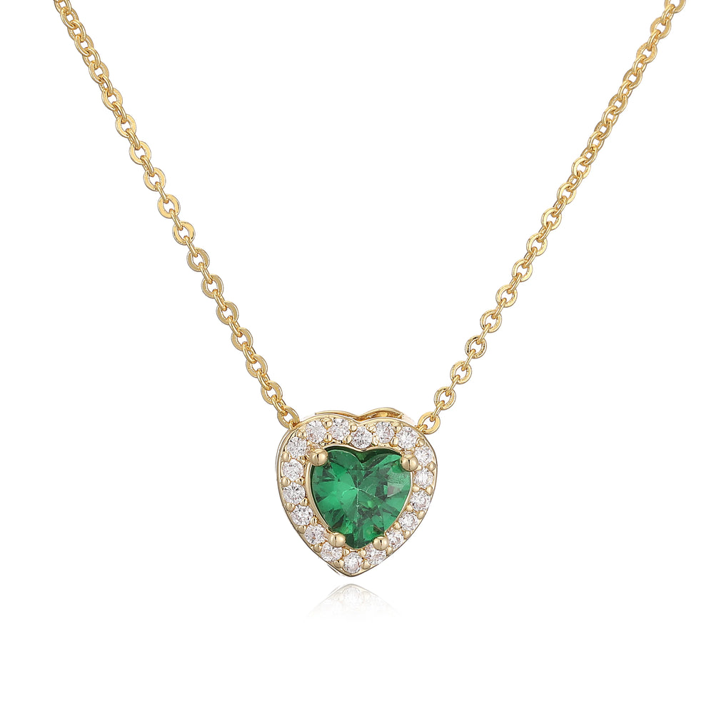 HECHENG Luxury Colored Crystal Heart Pendant Ocean Heart Necklace Brass Golden Plated close-up view