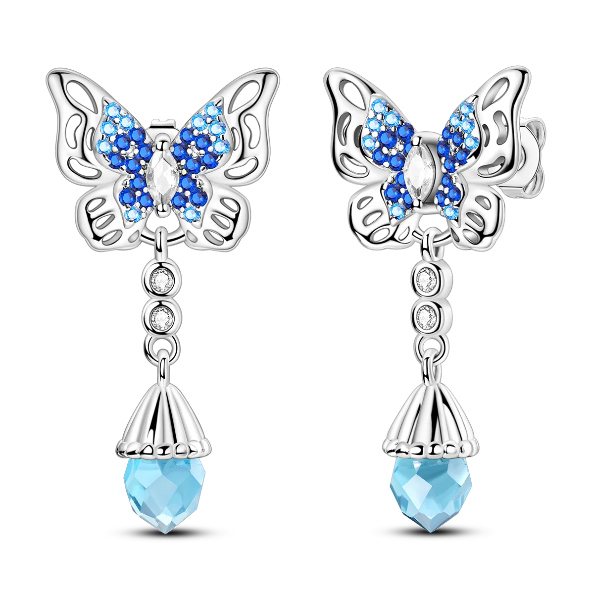 Original 925 Sterling Silver Blue Zirconium Butterfly Earrings Colored Hoop Earrings W close-up view