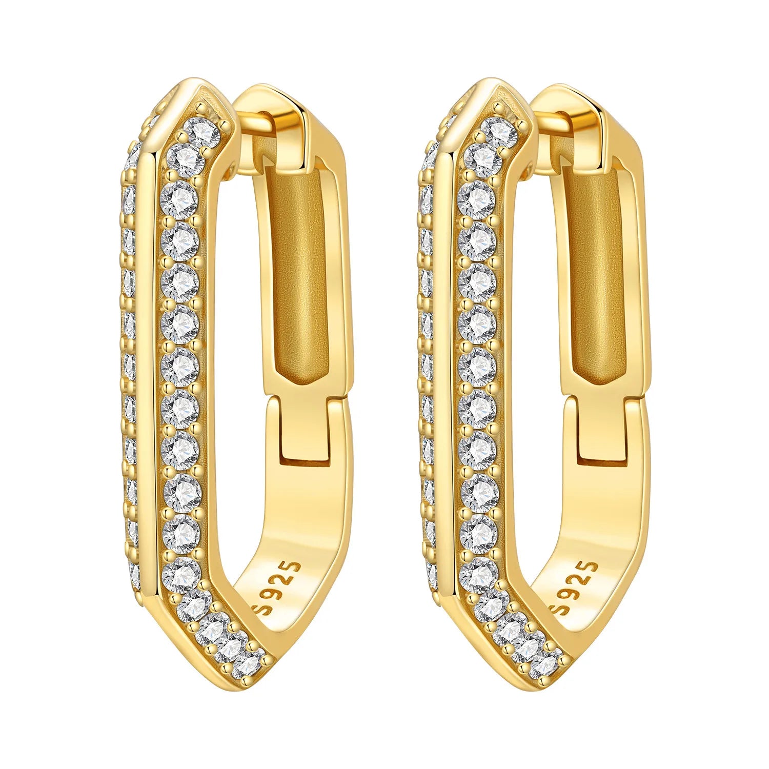 Orstarry S925 Sterling Silver 18k Gold Modern Square Earrings Hoop Earrings For Women close-up view