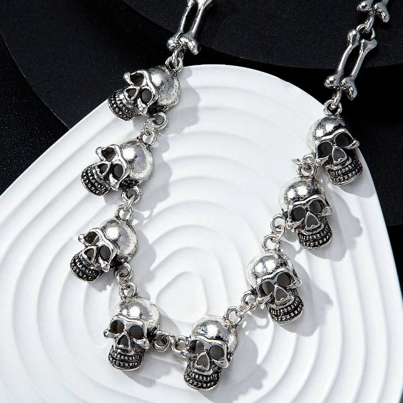 Gothic Skull Choker Necklace | Multiple Skull Connected Gothic Jewelry for Women alternate view