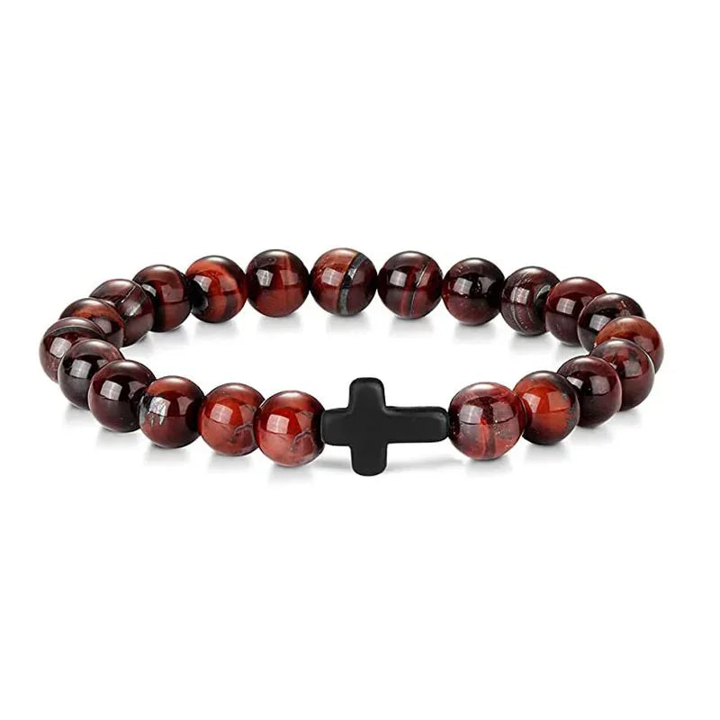 Prayer Men Natural Stone Wood Beads Rosary Hematite Cross Bracelets Onyx Meditation B alternate view