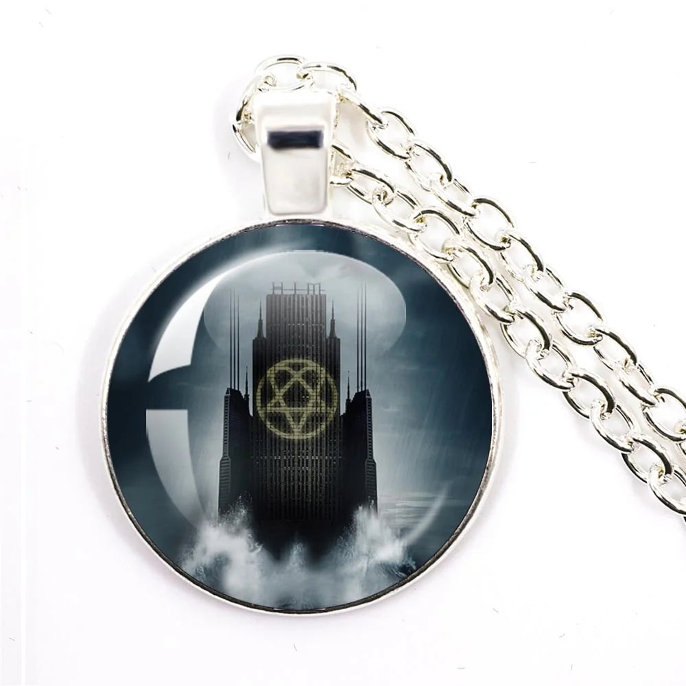 Hip Hop Rock Music Band Him Heartagram Glass Cabochon Pendant Star Heart Patten Necklace Chain Charm Necklace Jewelry Gift