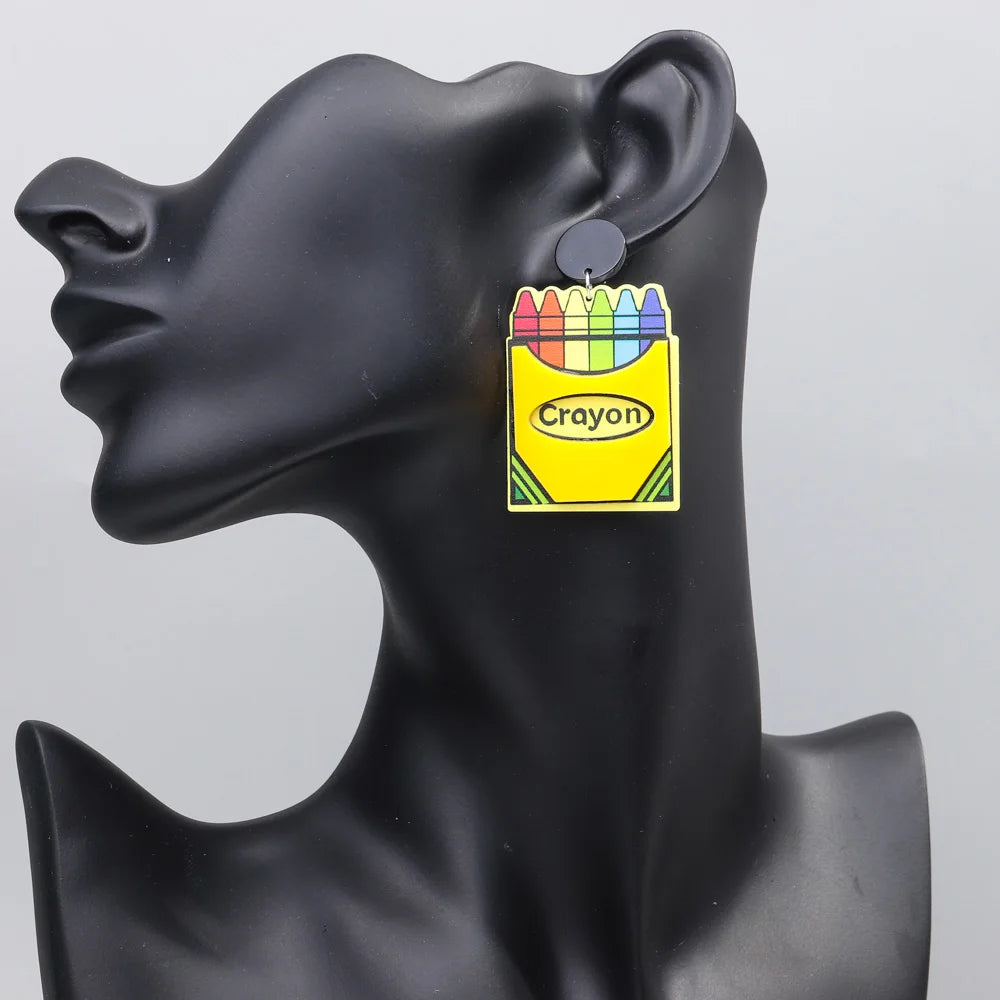 Acrylic School Drop Earrings | Teacher's Day Jewelry Gift Set additional angle