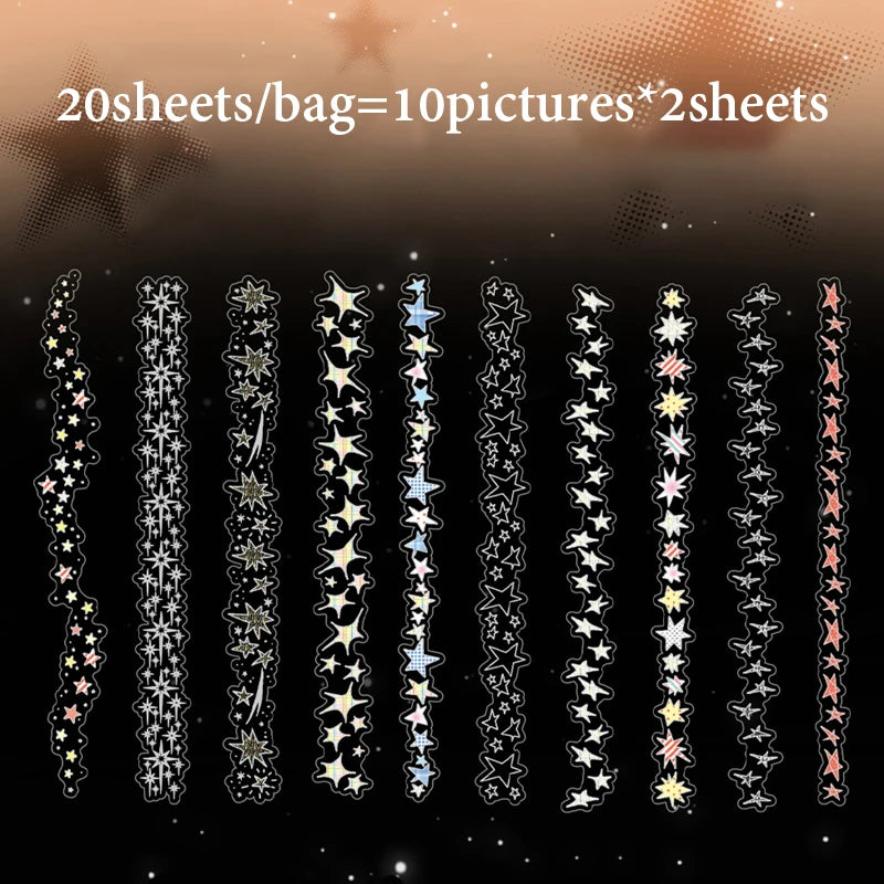 Mr.Paper 20Pcs/Pack Starlight Series Laser Silver PET Long Strip Stickers Holograph additional angle