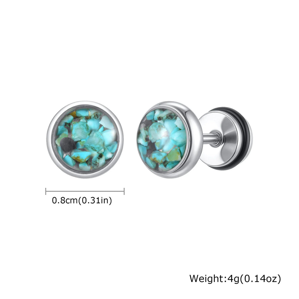 Natural Stone Stud Earrings for Men Boys,Stainless Steel Plated Round Small Earring,S alternate view